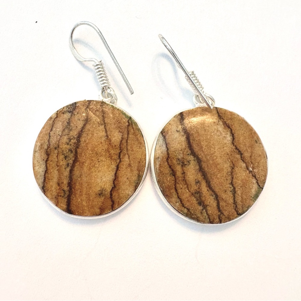 Pretty, 1 inch, natural, Picture Jasper earrings.